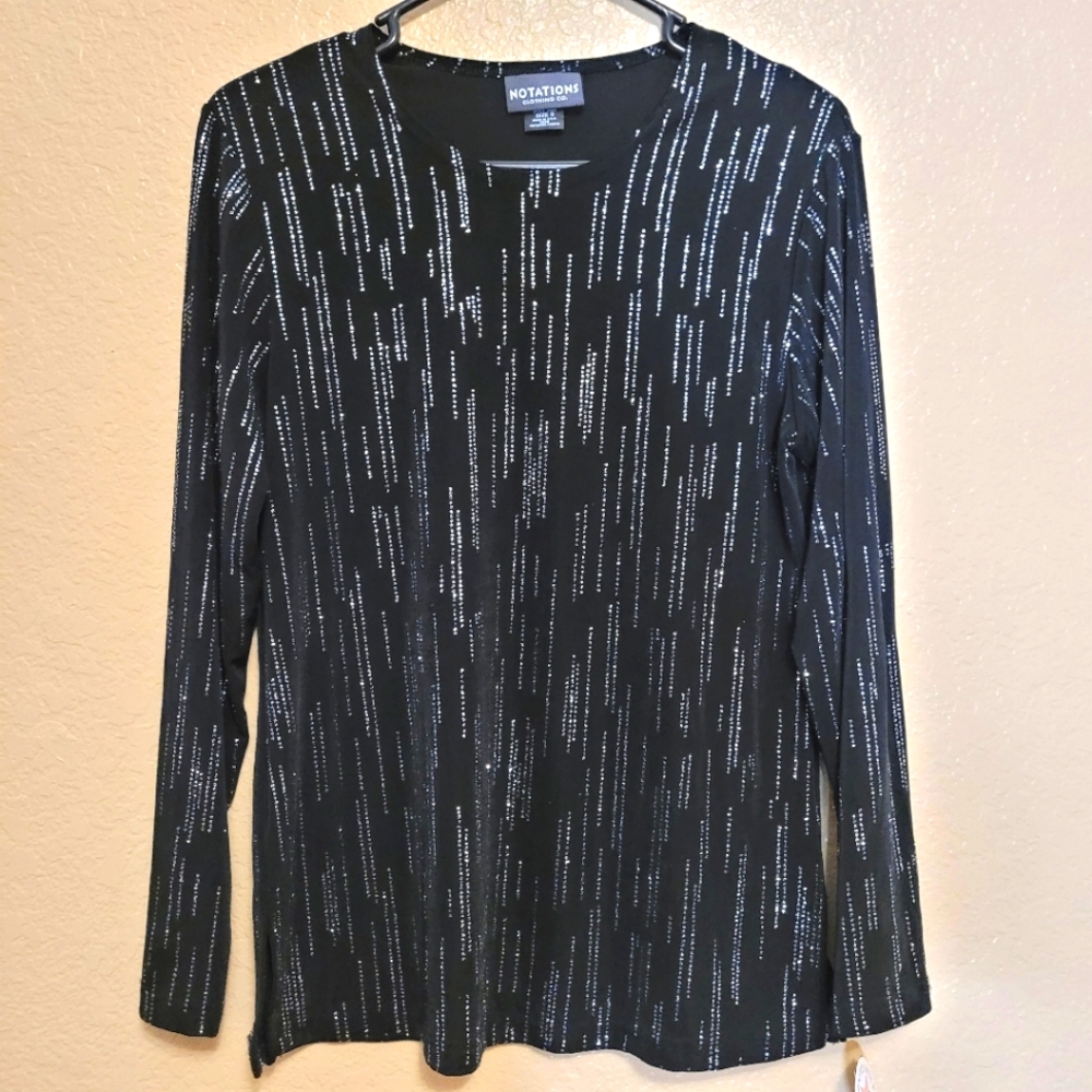 Notations Women Sequin Black Blouse Size S - Picture 1 of 7
